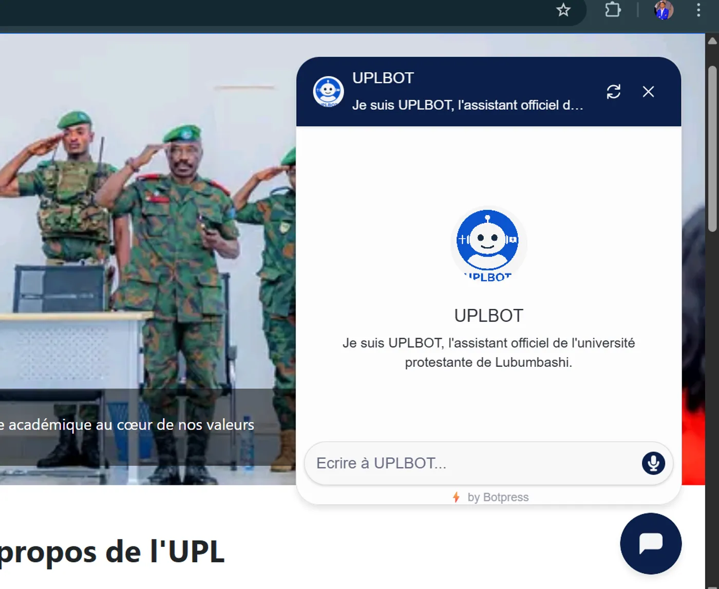 Deuxième aperçu de l’interface UPLBOT
